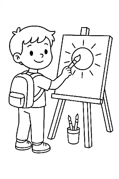 Junge malt eine Sonne