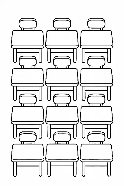 Klassenzimmer mit Tischen und Stühlen