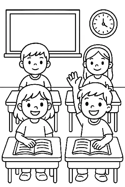 Schulklasse im Zeichenstil