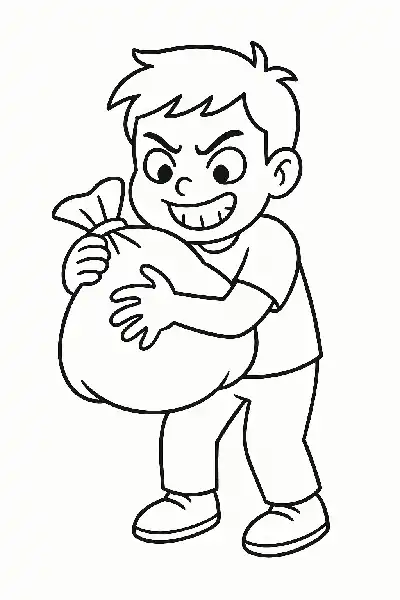 Gieriger Junge mit Sack