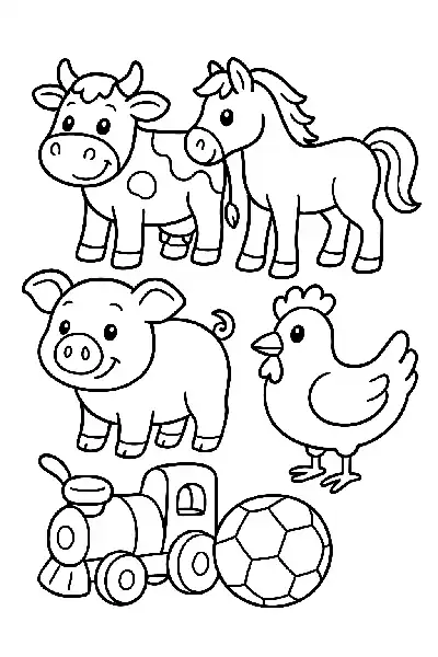 Vier Bauernhoftiere zum Ausmalen