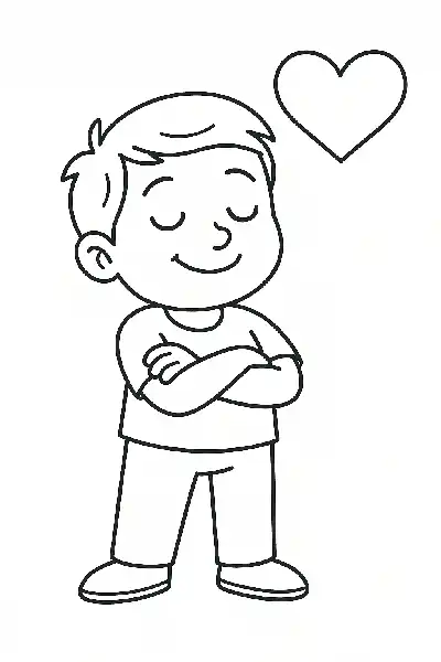 Fröhlicher Junge mit Herzsymbol