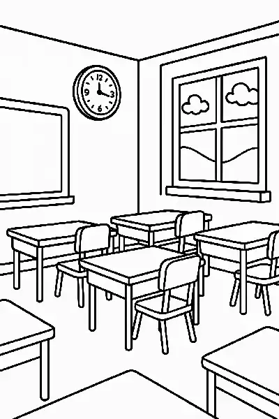 Klassenzimmer im Cartoon-Stil