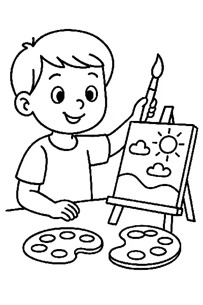 Kind malt beim Malen auf Leinwand