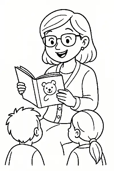 Lehrerin liest vor der Klasse vor