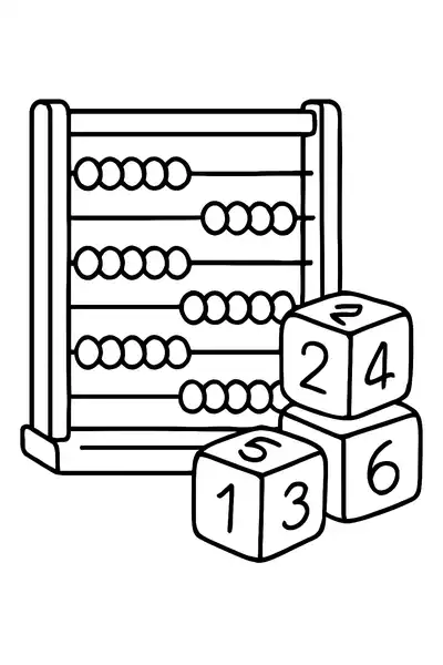 Abakus und Würfel zum Ausmalen