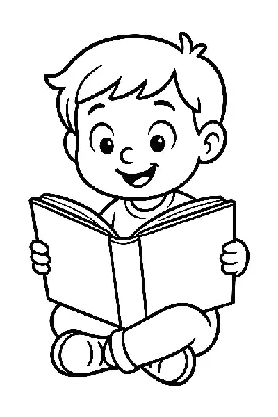 Junge mit Buch zum Ausmalen