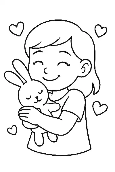 Mädchen mit Kuschelbunny und Herzen