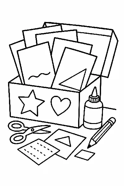 Bastelbox mit Papier und Zubehör