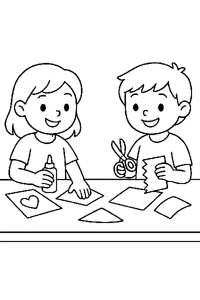 Kinder beim Basteln am Tisch