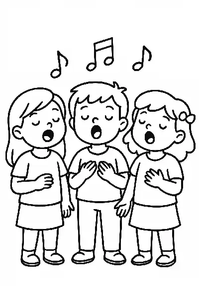 Singende Kinder mit Musiknoten