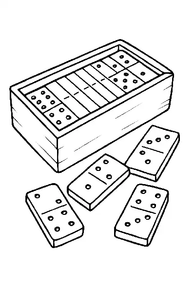 Dominospiel im offenen Holzkasten