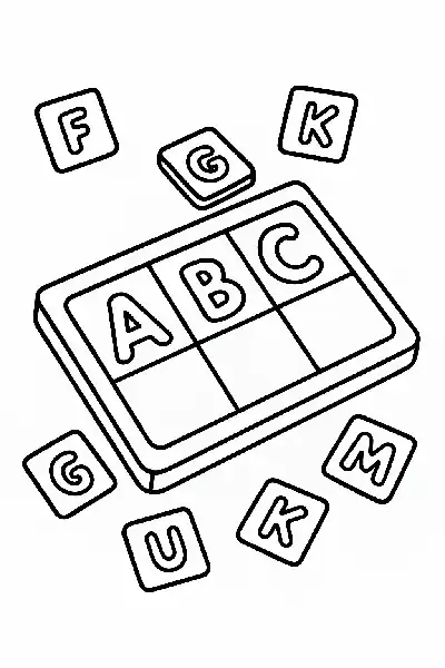 Holz-Alphabettafel mit Buchstabenkacheln