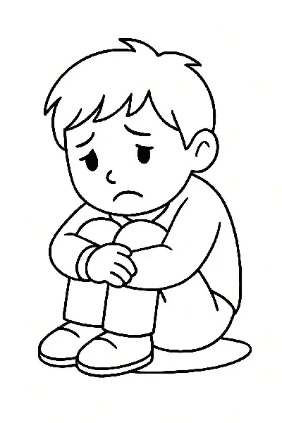 Trauriger Junge zum Ausmalen