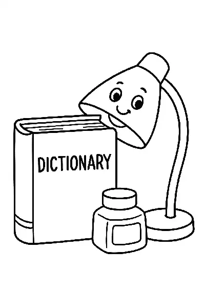 Lexikon und fröhliche Schreibtischlampe