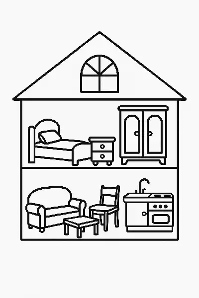 Klassisches Puppenhaus in Schwarz-Weiß