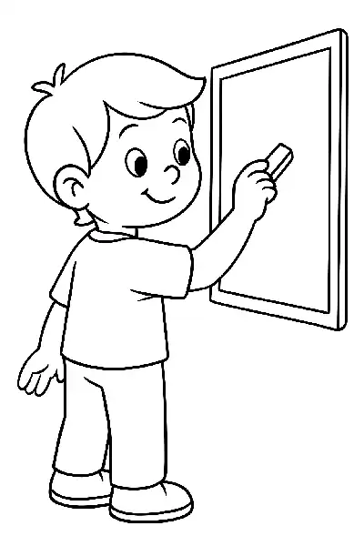 Junge schreibt an die Tafel