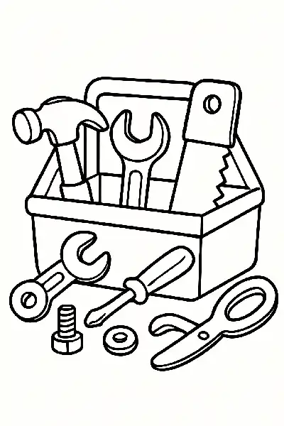 Werkzeugkasten mit bunten Werkzeugen