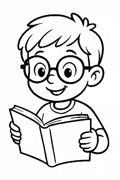 Lesender Junge mit Brille