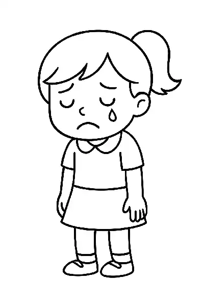 Trauriges Mädchen im einfachen Cartoon-Stil