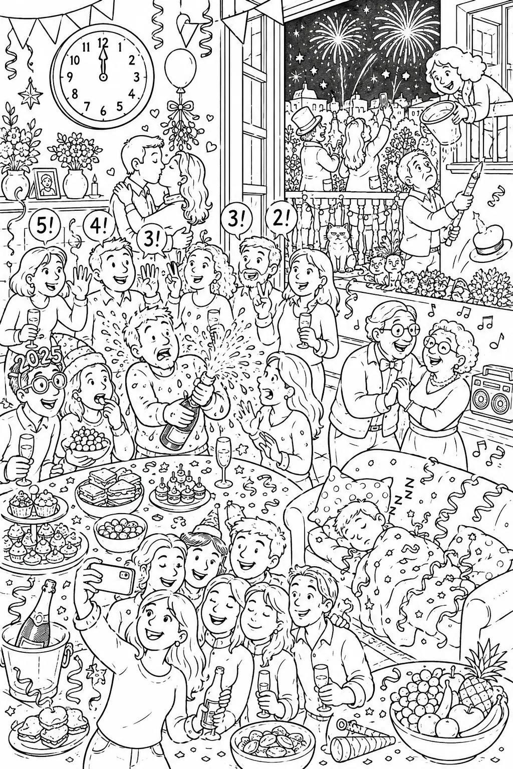 Wimmelbild Ausmalbild mittelalterliche Schule mit Mönchslehrer und Schülern auf Bänken