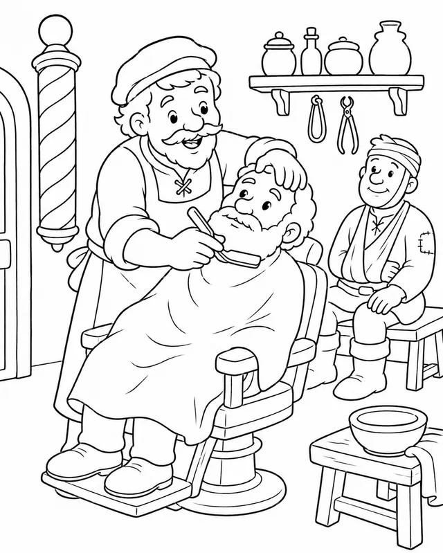 Der Barbier-Chirurg rasiert und behandelt