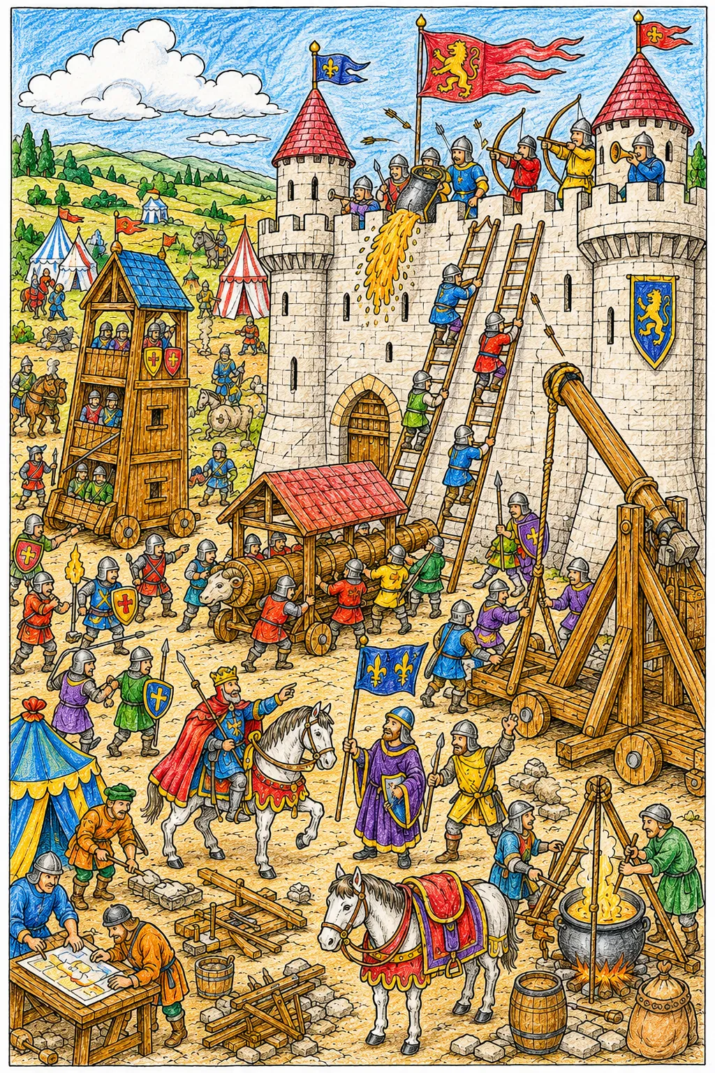 Wimmelbild: Die Burgbelagerung