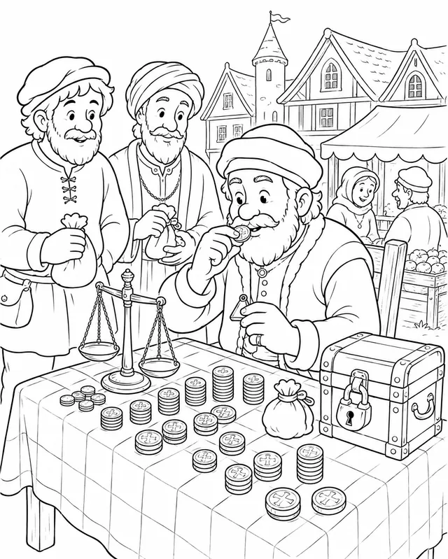 Der Geldwechsler am Münztisch
