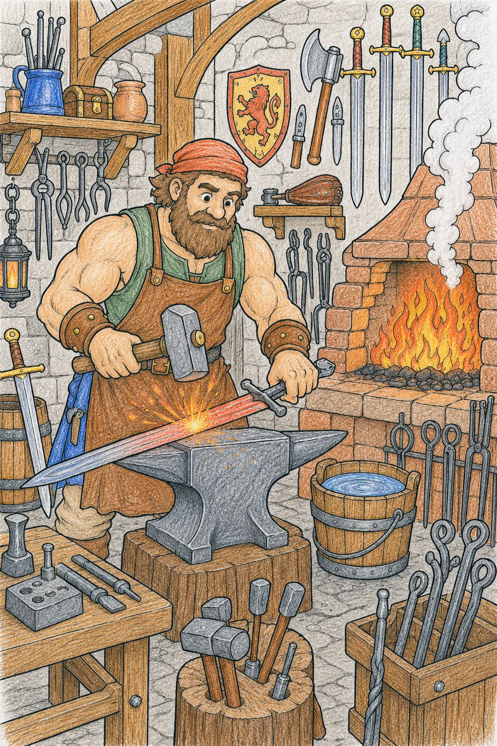 Der Waffenschmied schmiedet eine Klinge