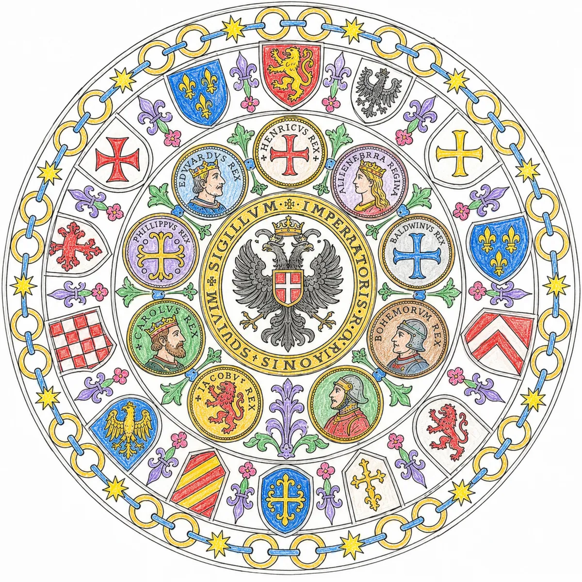 Mandala der mittelalterlichen Münzen und Wappen
