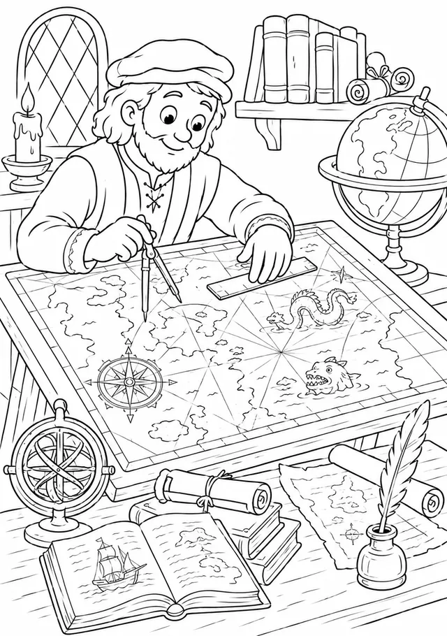 Der Kartograph zeichnet eine Seekarte