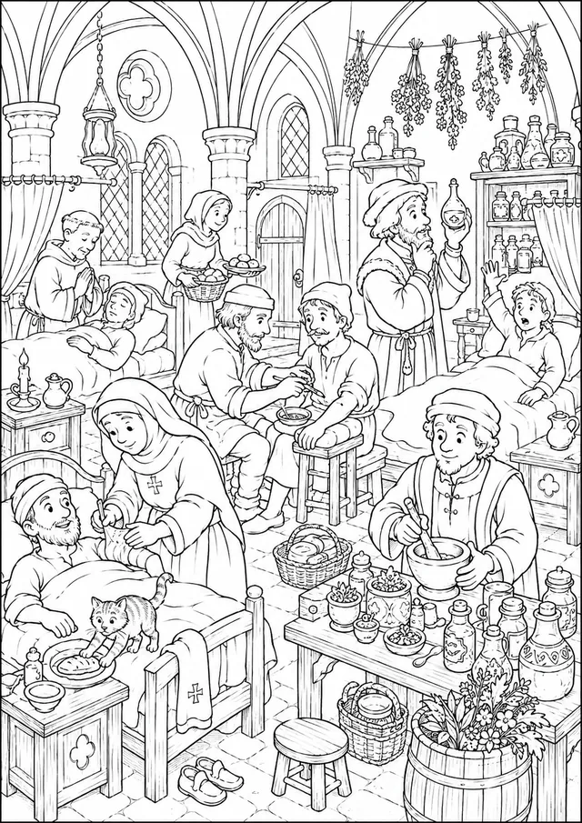 Wimmelbild: Das mittelalterliche Spital