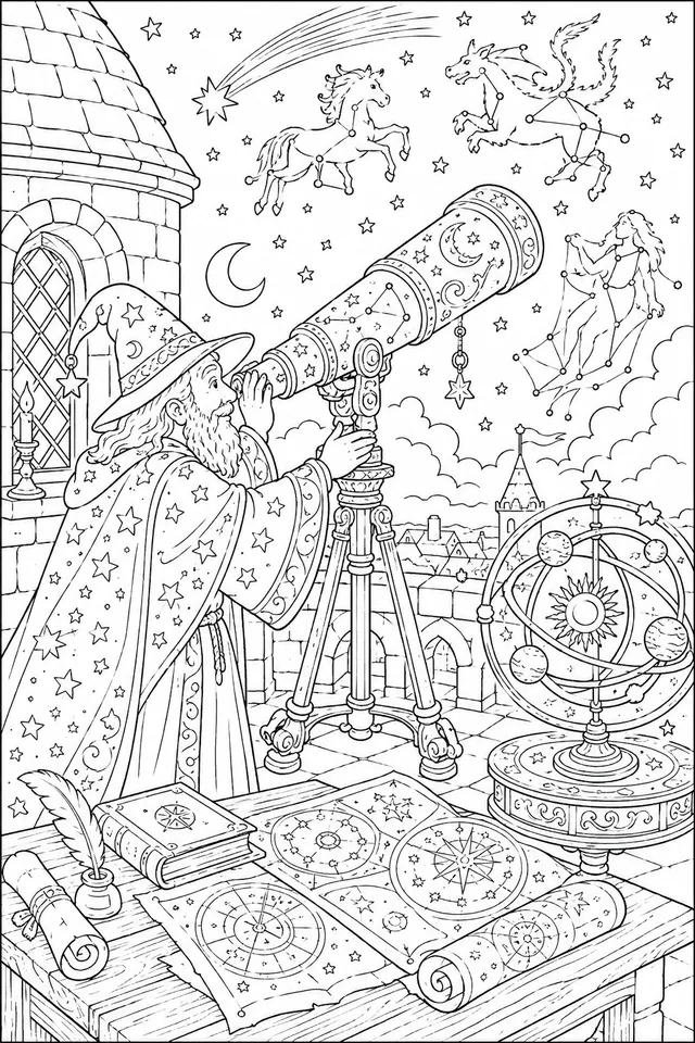 Der Sterndeuter-Magier im Observatorium
