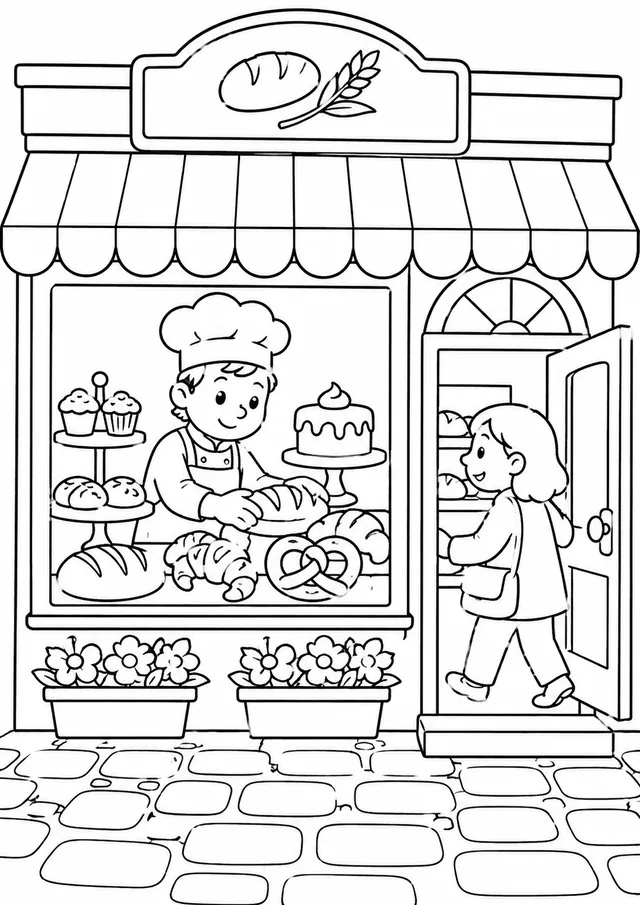 Das Bäckerei-Schaufenster mit Brot und Kuchen