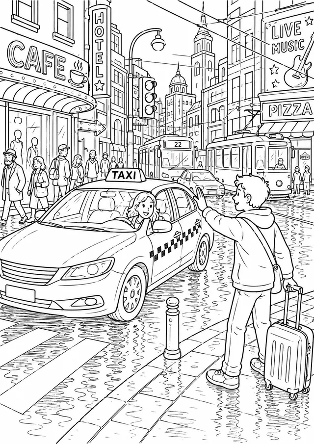 Die Taxifahrerin hält an der Stadtkreuzung