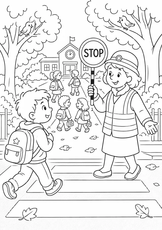 Das Schulkind mit dem bunten Ranzen auf dem Schulweg