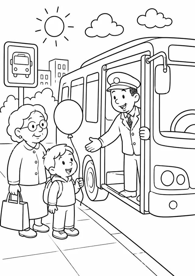 Der Busfahrer hält an der Bushaltestelle