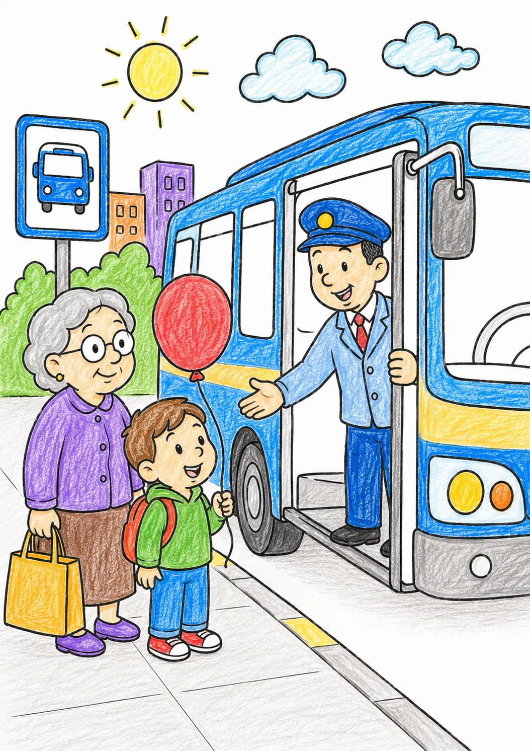 Der Busfahrer hält an der Bushaltestelle