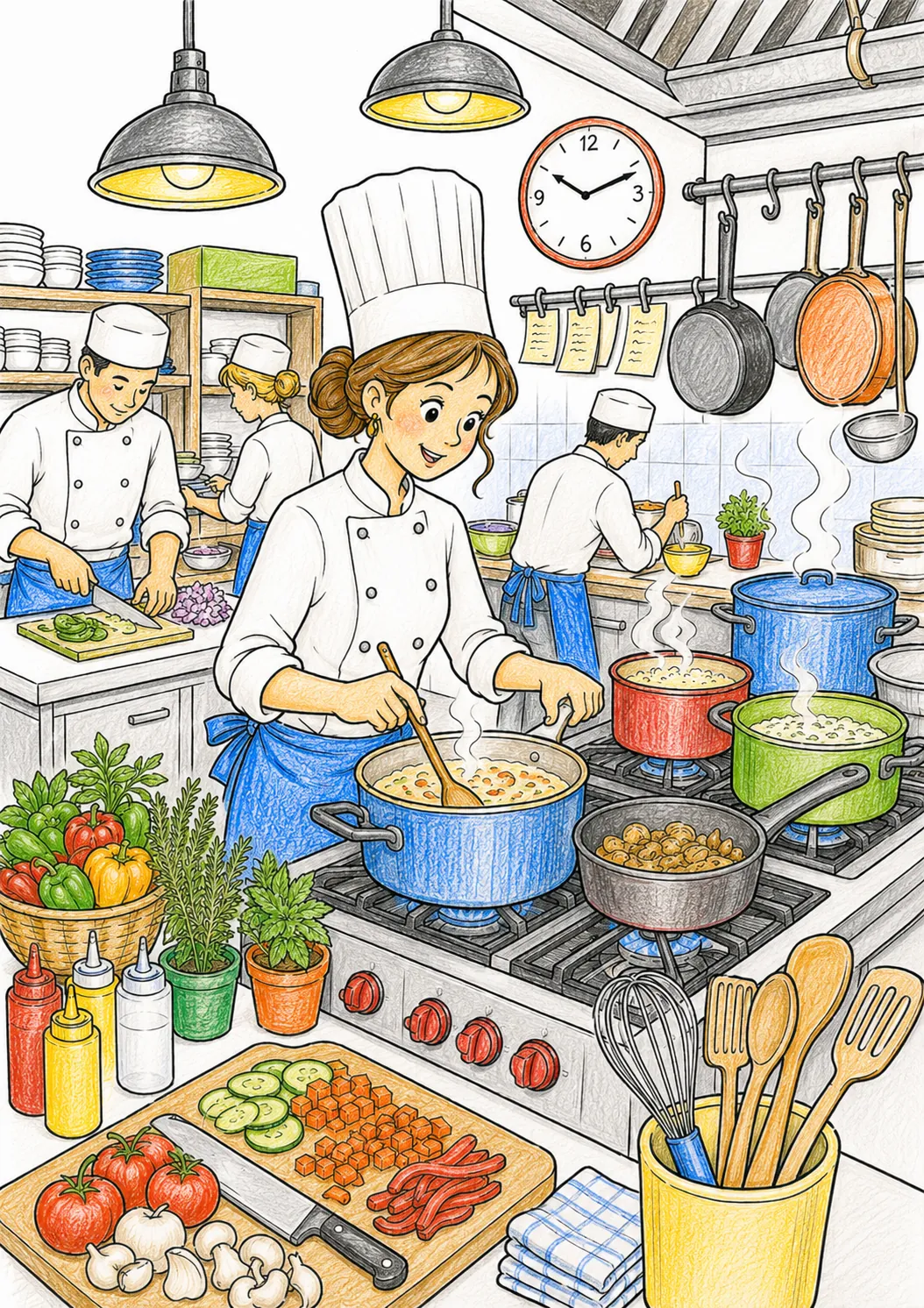 Die Köchin zaubert Gerichte in der Restaurantküche