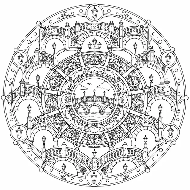 Mandala: Stadtbrücken und Geländermuster