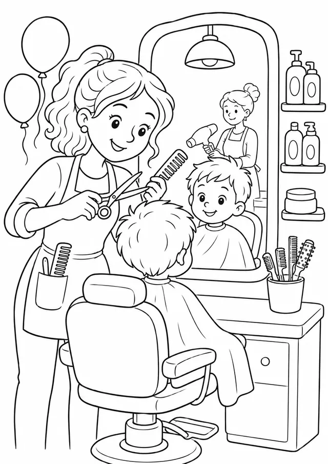 Die Friseurin schneidet einem Kind die Haare im Salon