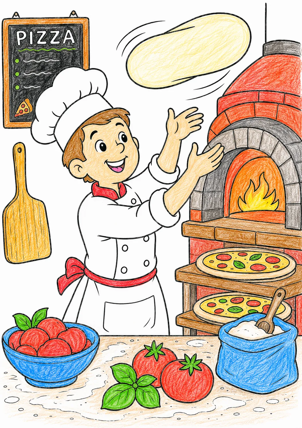 Der Pizzabäcker wirft den Teig in der Pizzeria