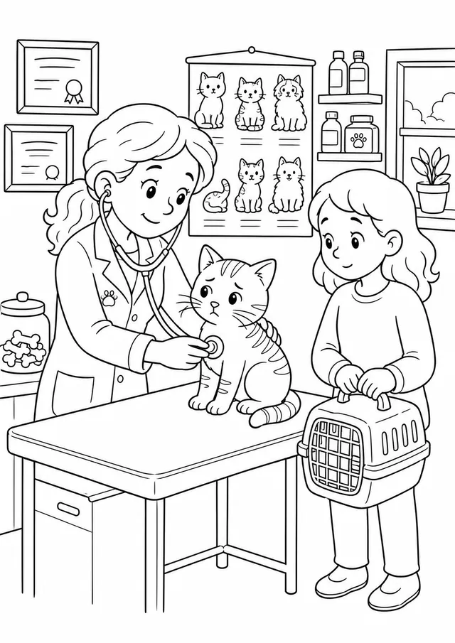 Der Tierarzt untersucht die Katze auf dem Behandlungstisch