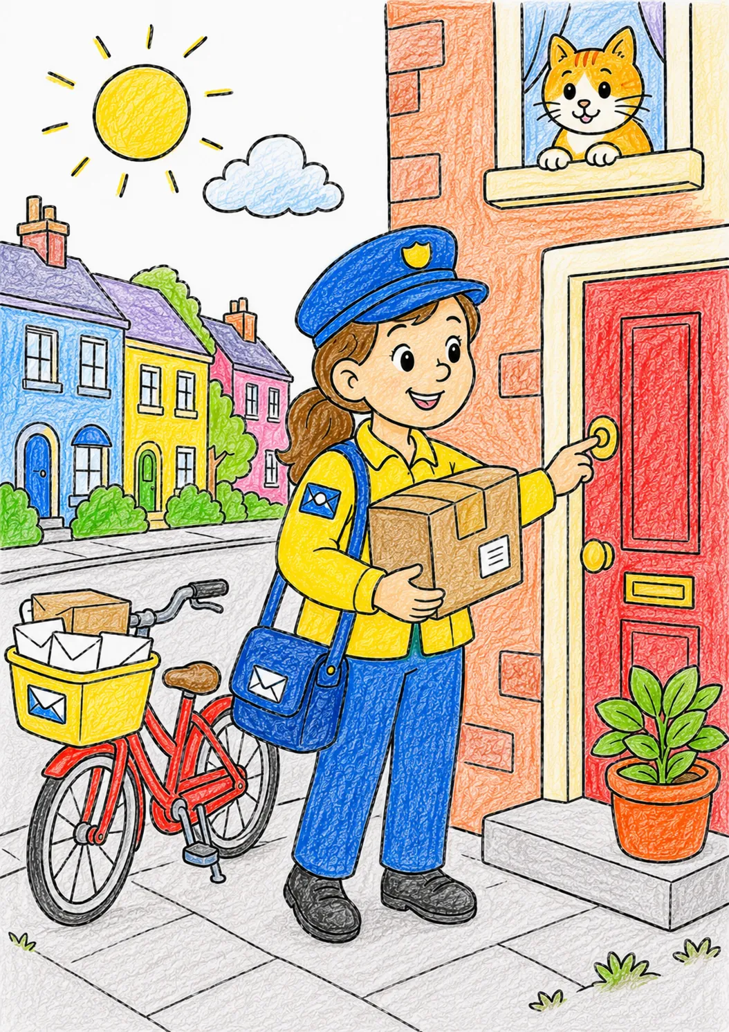 Die Briefträgerin klingelt mit einem großen Paket an der Haustür