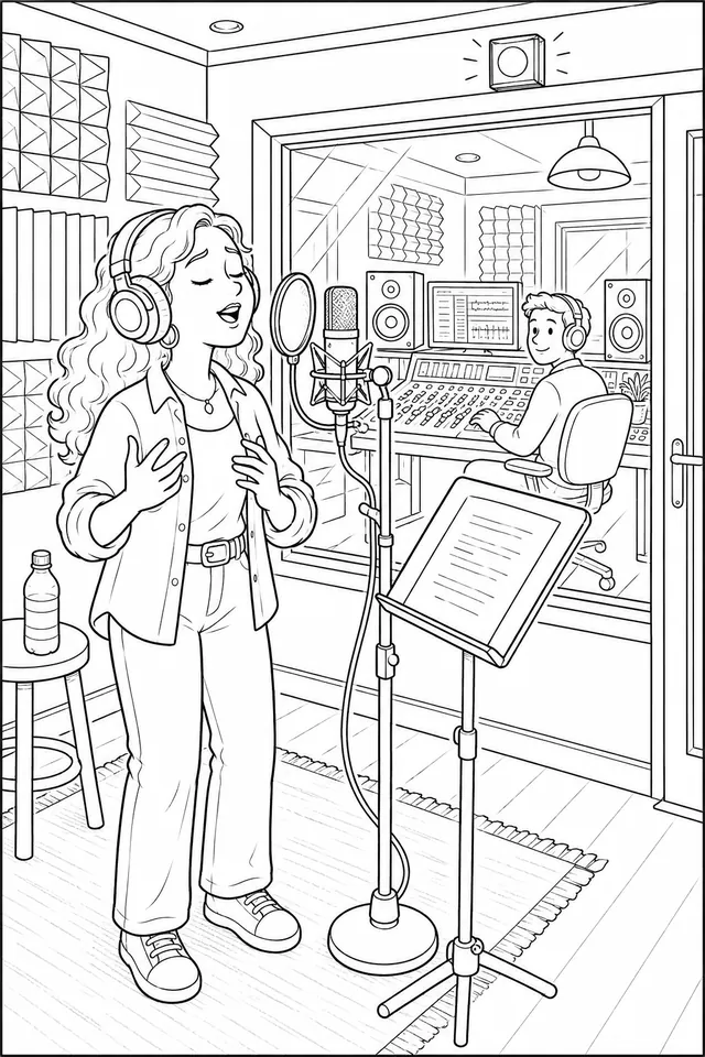 Die Sängerin nimmt ihren Song im Tonstudio auf