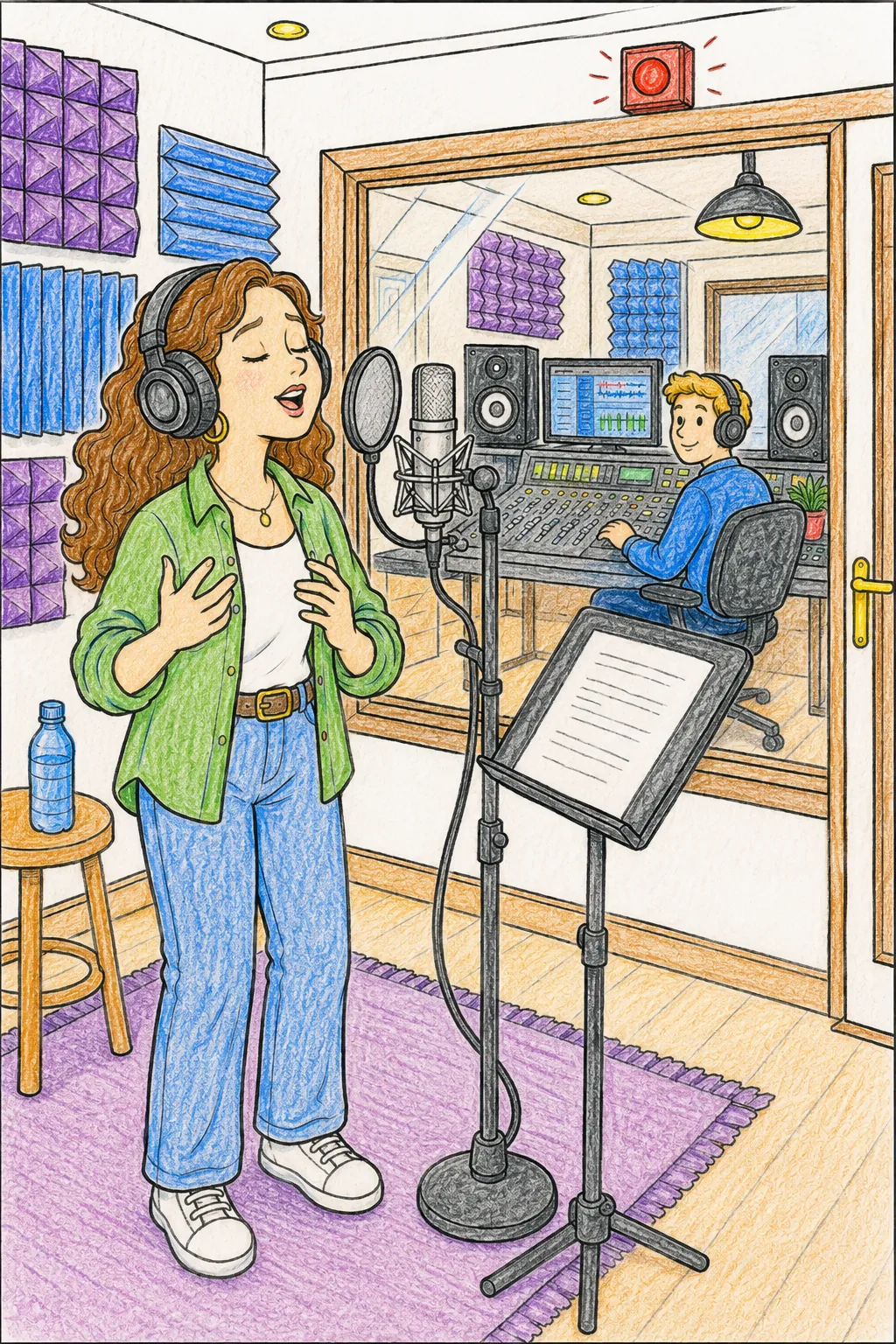 Die Sängerin nimmt ihren Song im Tonstudio auf