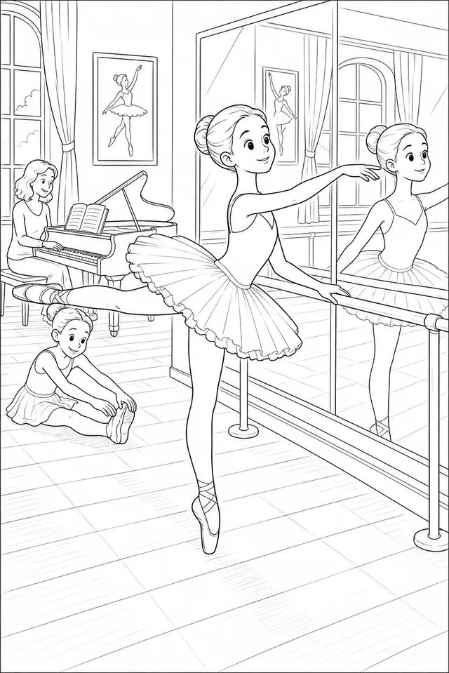 Die Tänzerin übt Ballett an der Stange im Tanzstudio