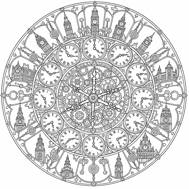 Mandala: Stadtuhren und Zifferblätter
