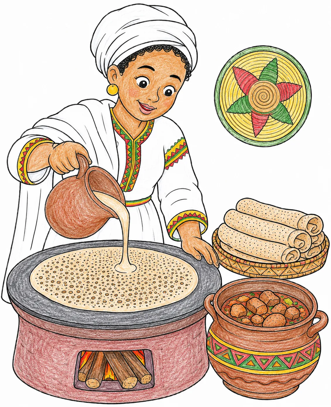 Äthiopischer Koch backt Injera-Fladenbrot