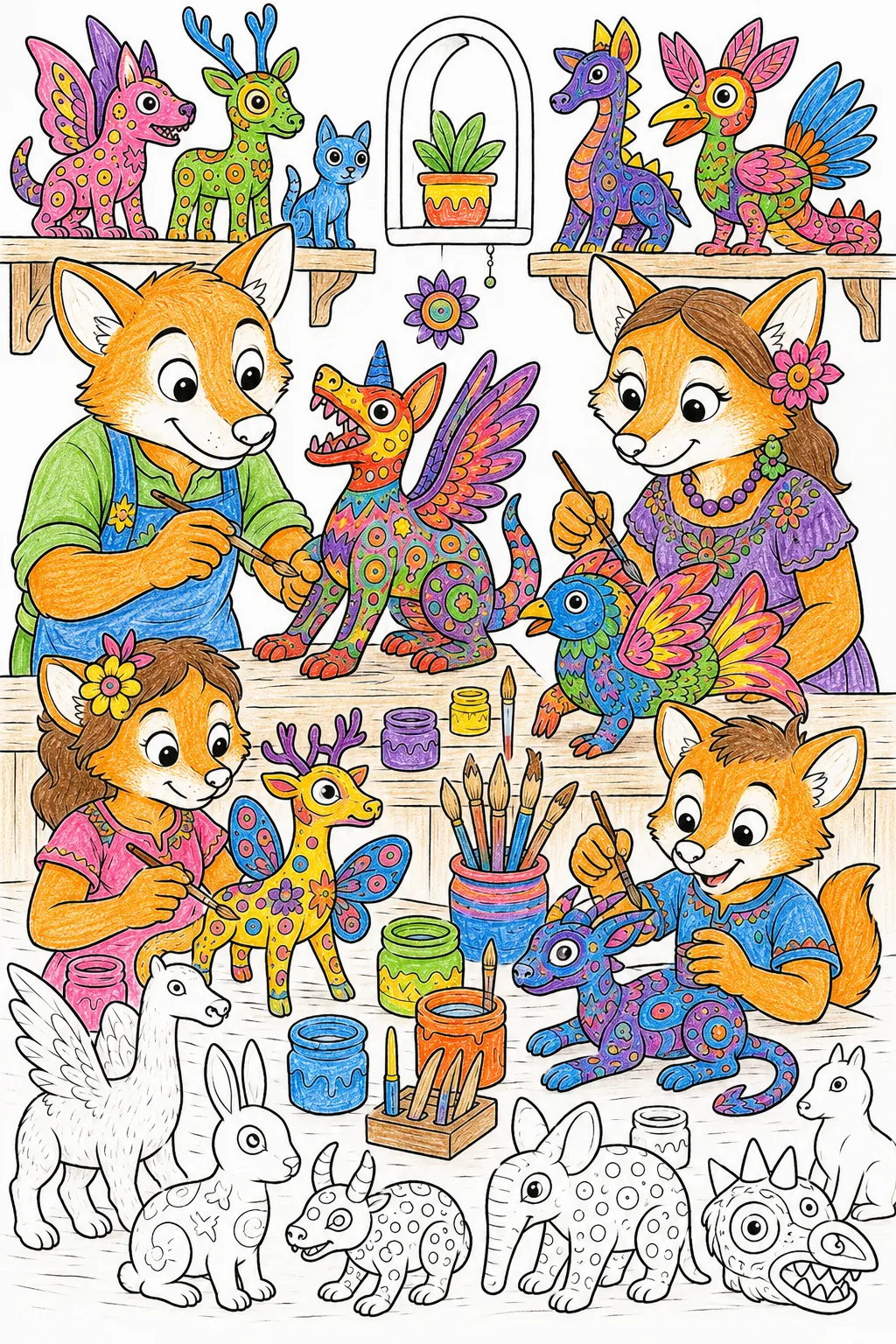 Alebrijes werden in der Werkstatt bunt bemalt